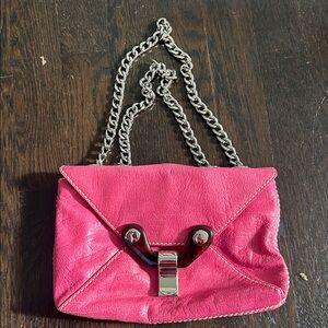 Pink Leather Chain Strap Bag